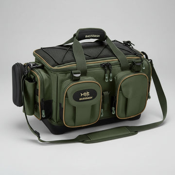 Bolsa de Pesca BASSDASH – Resistente à Água, Leve e com Fundo Rígido Moldado + Capa de Chuva