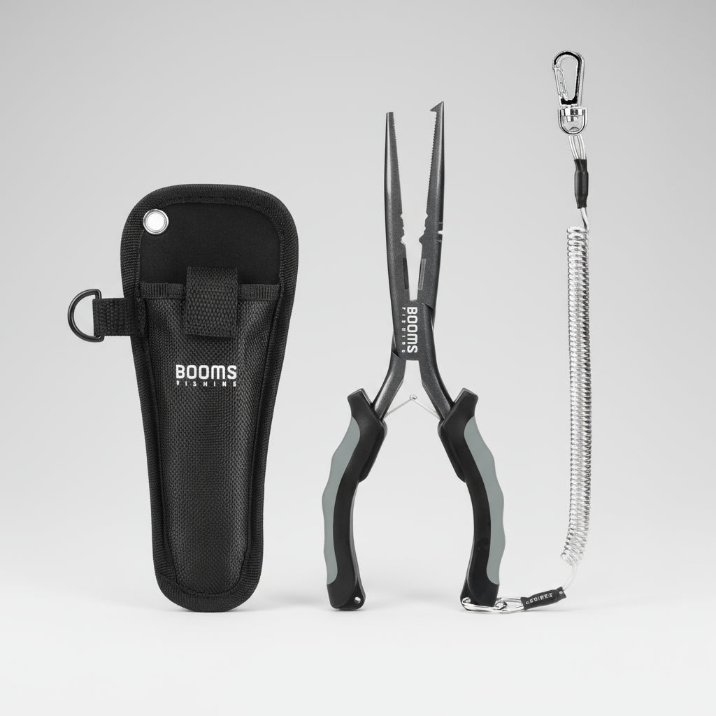 Alicate Multifuncional de Pesca Booms Fishing F03 – 23,5cm de Precisão e Durabilidade!